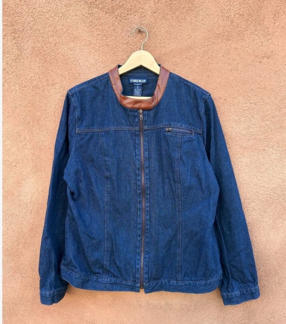 Vintage 80s Forenza Denim 2 Piece Set Size 8 Jacket Pants Leather Trim Rare